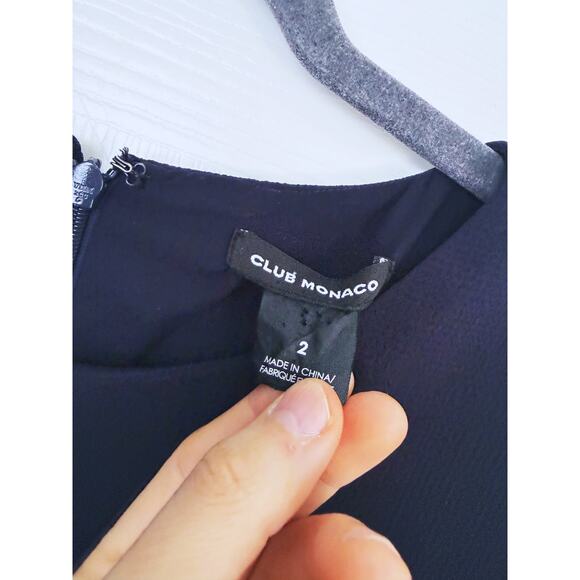 Club Monaco Crepe Shift Dress 3/4 Bell Ruffle Sleeves 2 Cocktail Event Navy Blue - Picture 7 of 10